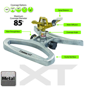 Melnor metal sprinkler head demonstrates durability for long-lasting use.