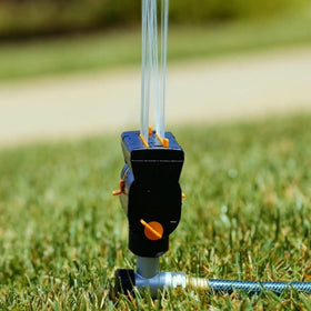 Melnor MiniMax Turbo Sprinkler zoom feature adjusts watering area for precise irrigation.