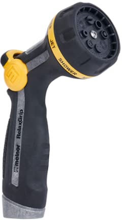 Melnor R301 nozzle with 8 patterns and relaxed grip for comfortable watering control.