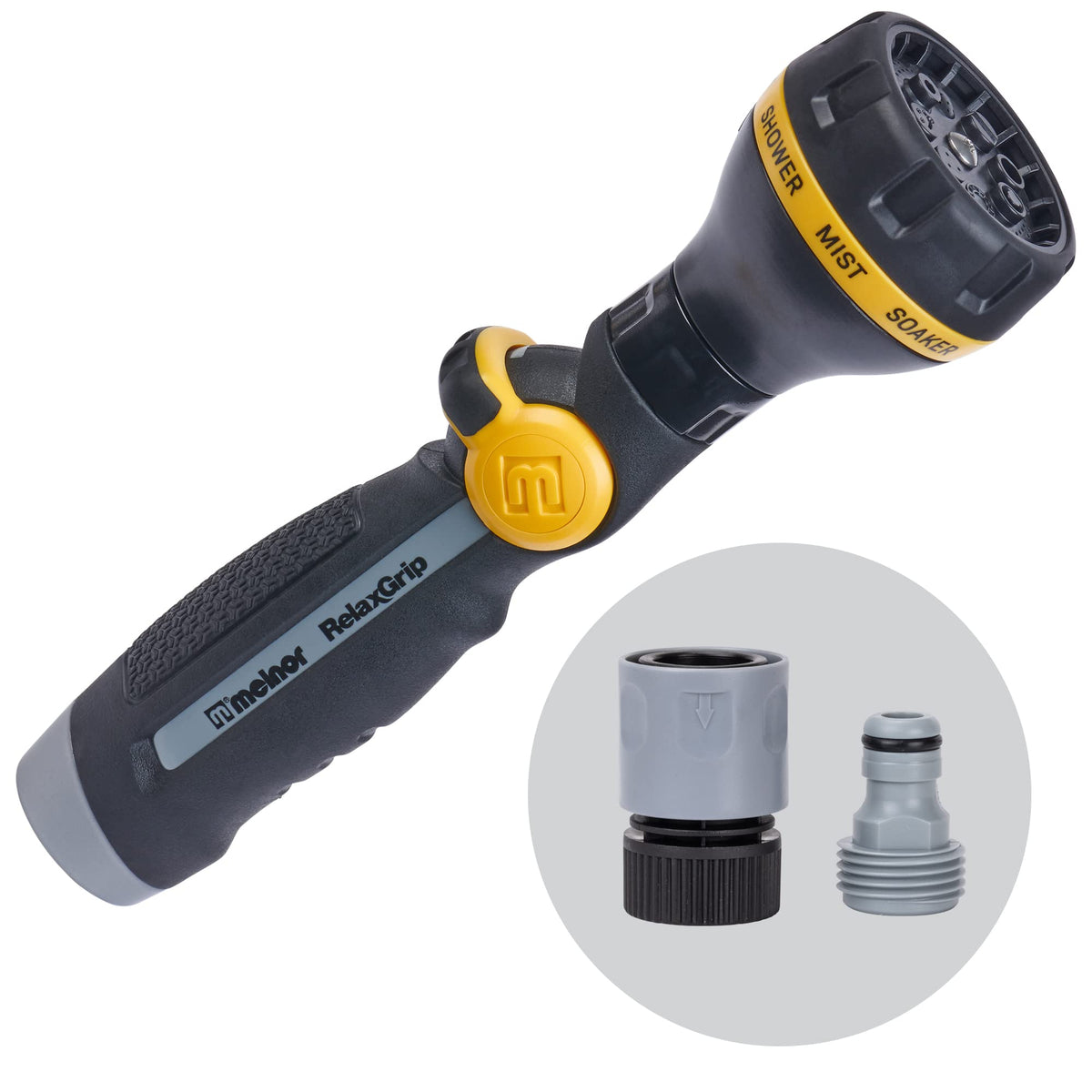 Melnor RelaxGrip flashlight nozzle with eight patterns for versatile watering