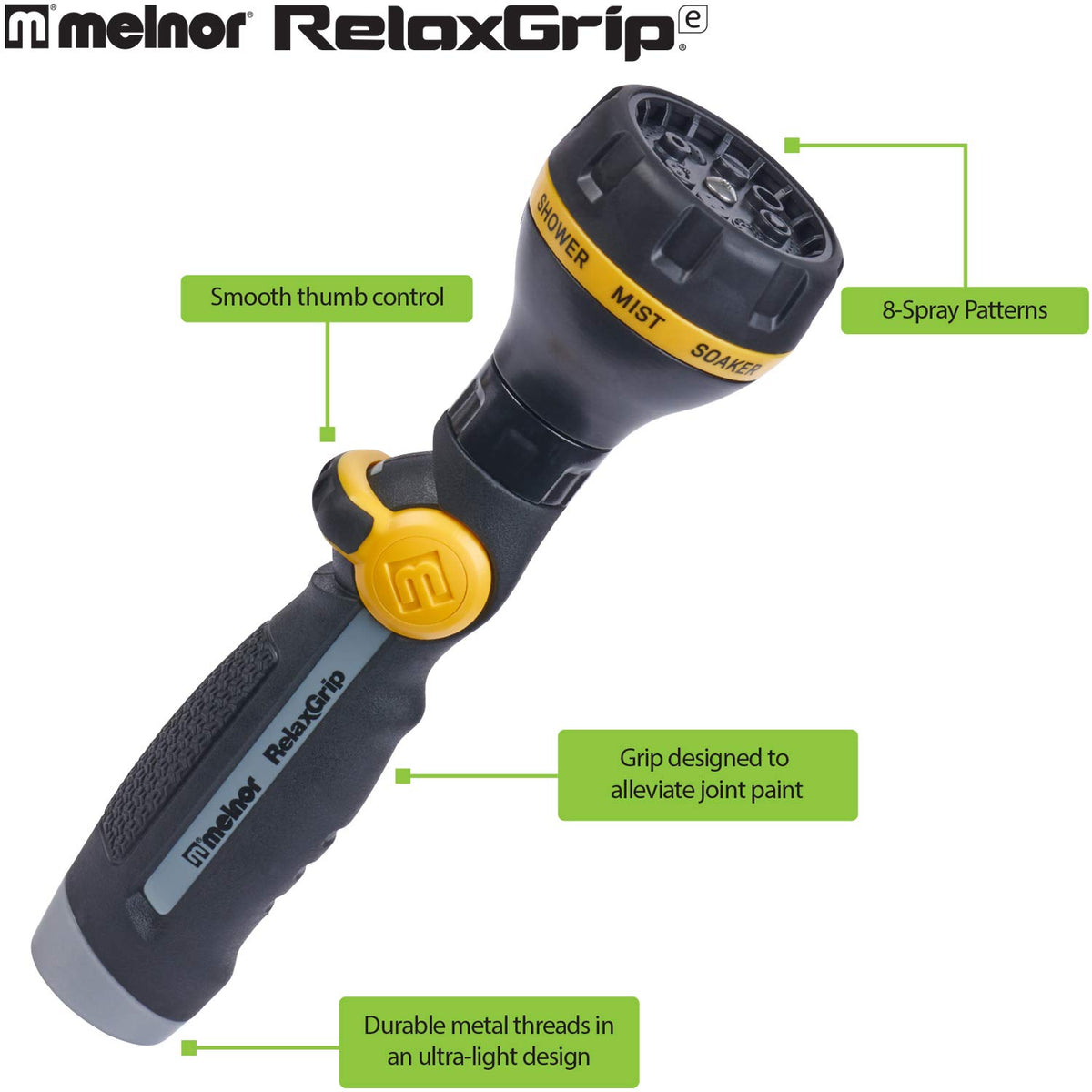 Melnor RelaxGrip thumb control enables easy spray pattern changes