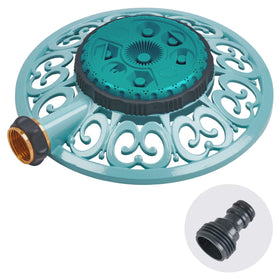Melnor Sprout metal 8-pattern sprinkler shown for versatile watering.
