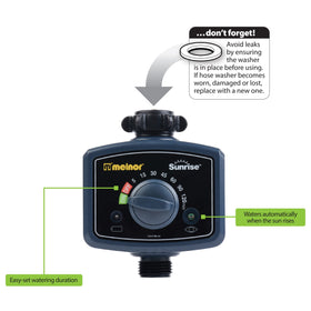 Melnor Sunrise Daily Timer battery compartment highlighting cordless operation