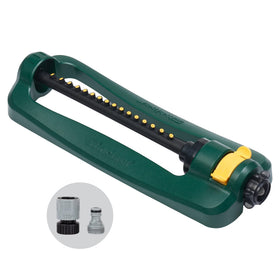 Melnor TurboTek sprinkler front view shows compact design for efficient lawn watering.