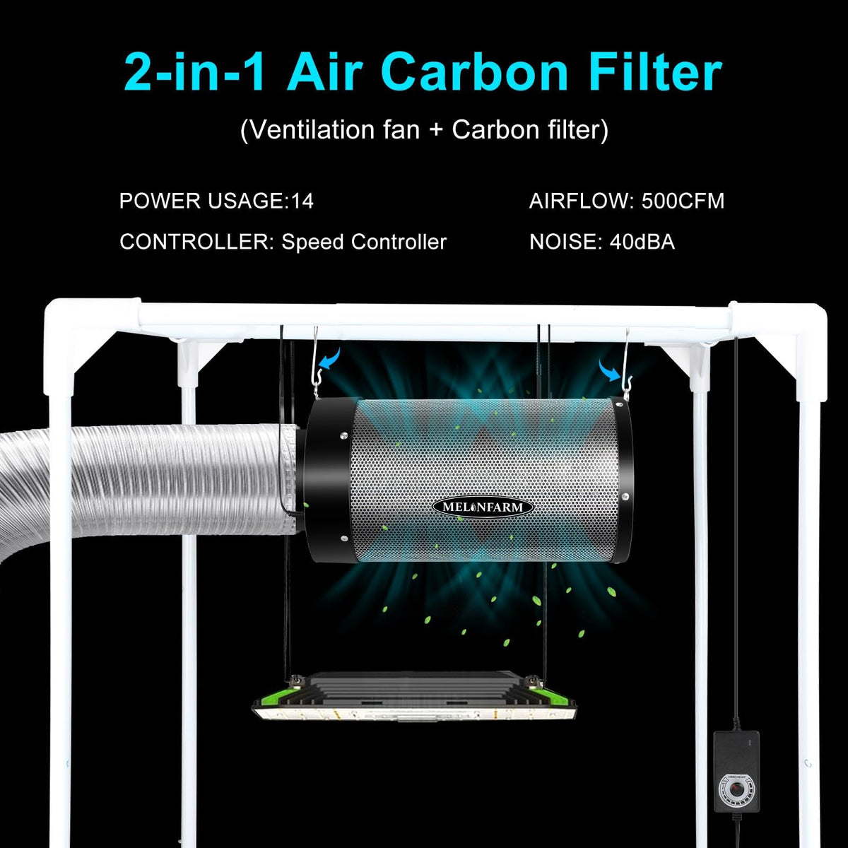 MELONFARM built-in 14 cm fan delivering quiet, steady airflow