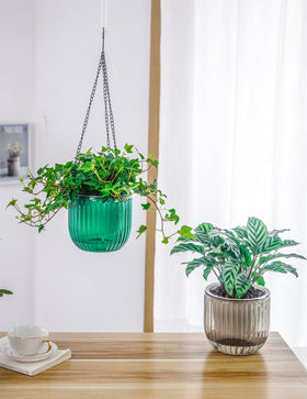 Melphoe 2 Pack self-watering hanging planter gray for low-maintenance greenery.