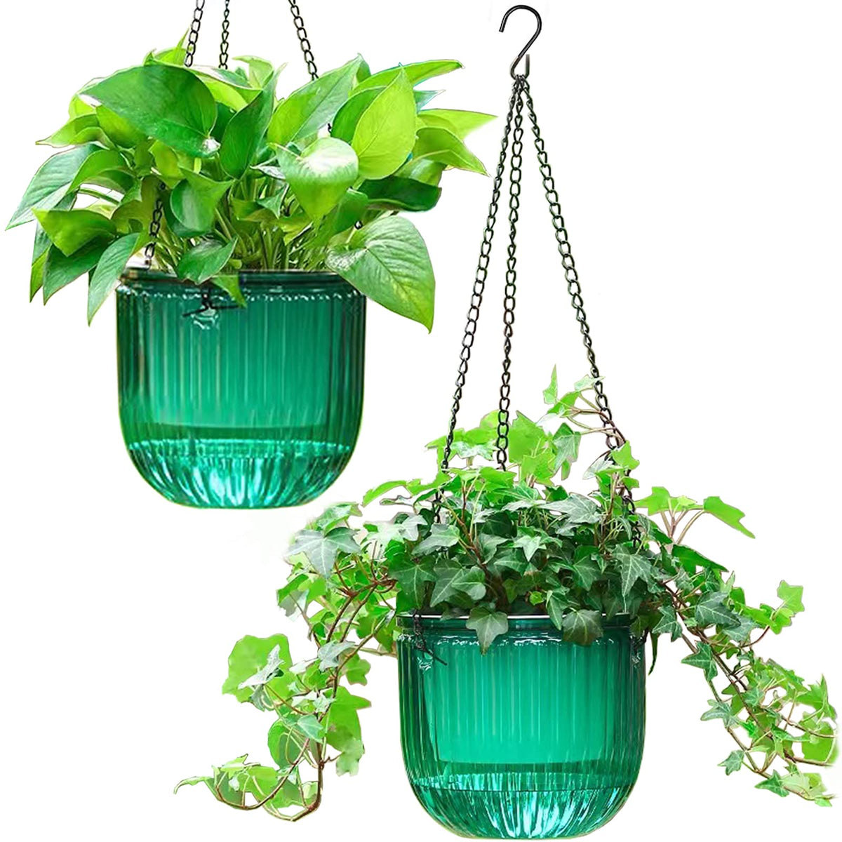Melphoe emerald self-watering planter with outer pot for easy hydration monitoring.