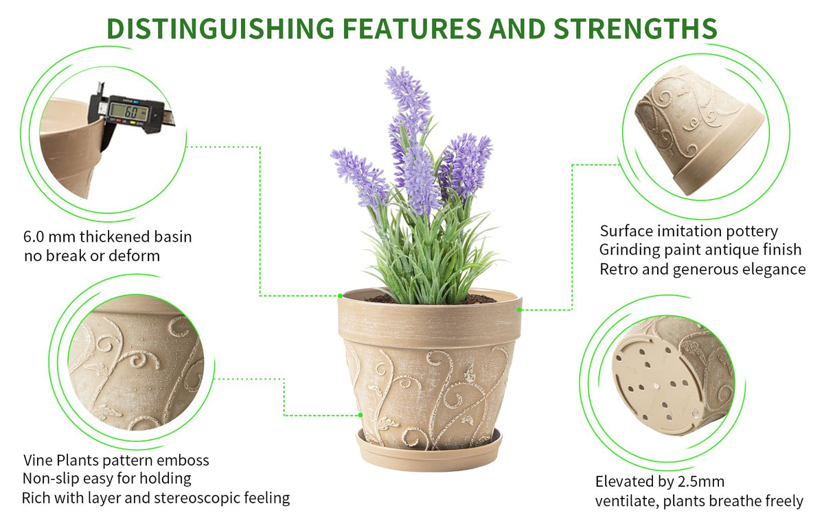 Melphoe imitation-terra-cotta 7inch pot blends with any style.