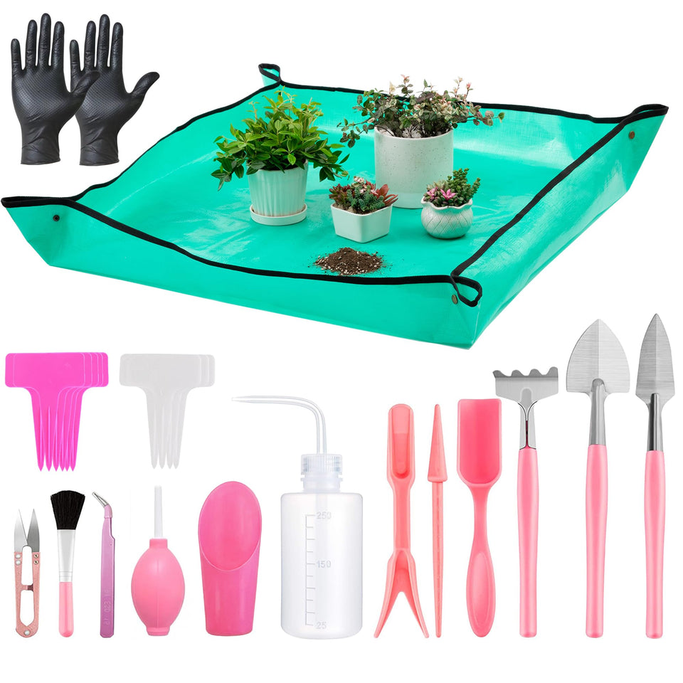 Melphoe mini garden tools set in pink for precise succulent care.
