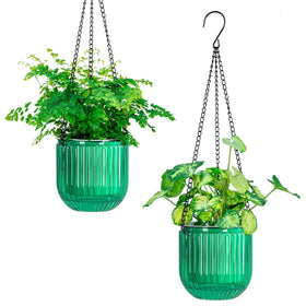 Melphoe emerald self-watering hanging planter shows water level for easy moisture monitoring