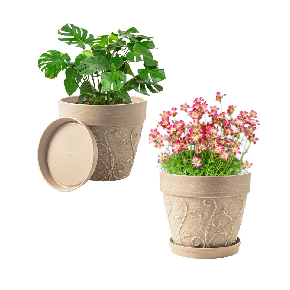 Melphoe vine-embossed plant pot 7inch enhances rustic decor and plant display.