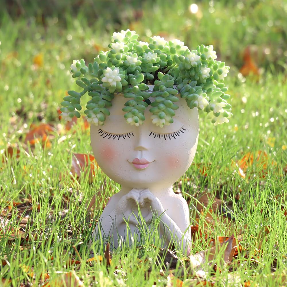 Meltset M Face Planter with Heart Hands front closeup ideal for lively indoor plant displays