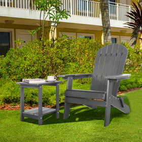 Meluvici double Adirondack side table grey finish pairs with any outdoor space.