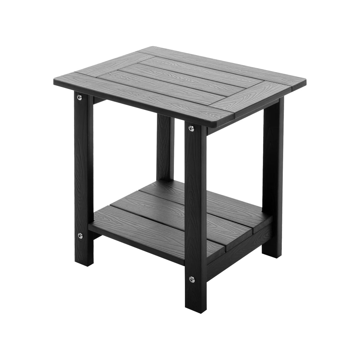 Meluvici double Adirondack side table beside a chair, weather-resistant design.