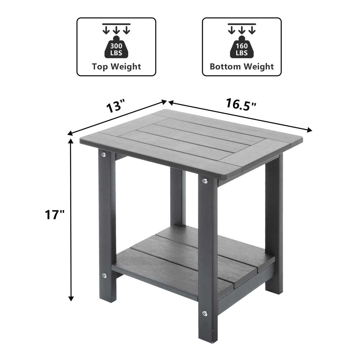 Meluvici double Adirondack side table wood-like finish complements outdoor decor.