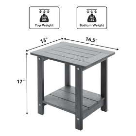Meluvici double Adirondack side table wood-like finish complements outdoor decor.