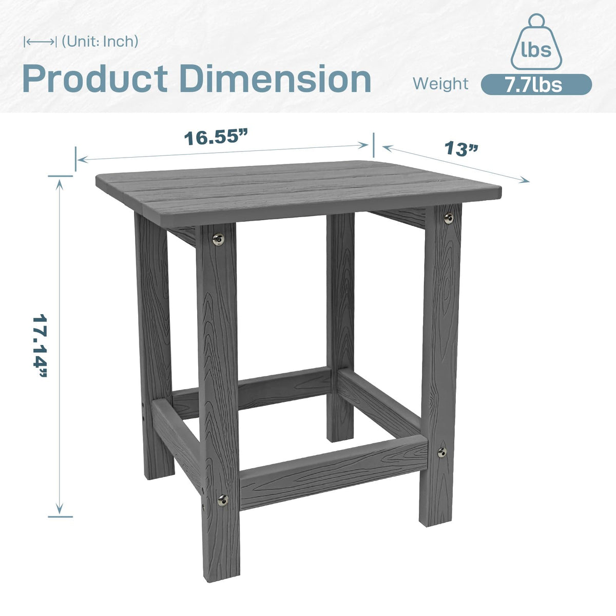 Meluvici outdoor table, durable patio table supporting up to 300 lbs for beverages.