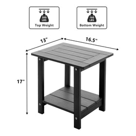 Meluvici outdoor end table with wood grain black finish complements patio decor.