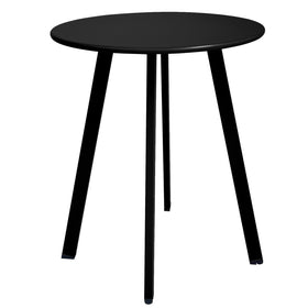 Meluvici outdoor side table in round black finish, ideal for outdoor coffee breaks.