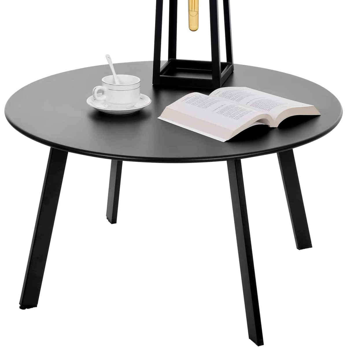 Meluvici outdoor side table round top in black, durable surface ideal for drinks