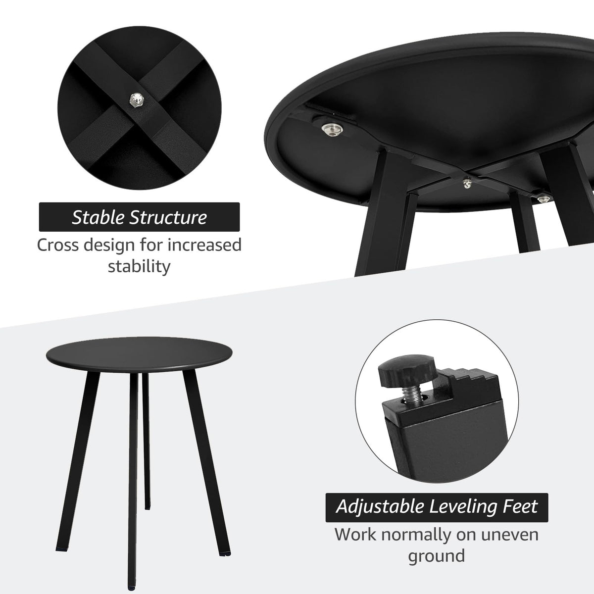Meluvici patio end table with compact diameter fits small spaces.