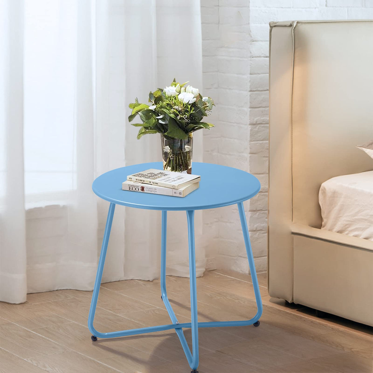 Meluvici setup steps for easy assembly of round blue side table