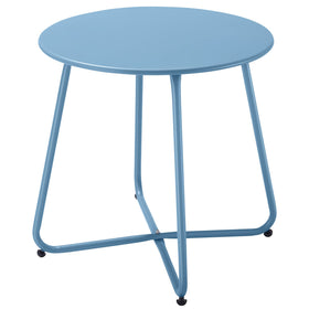 Meluvici round blue patio side table top view for outdoor setup