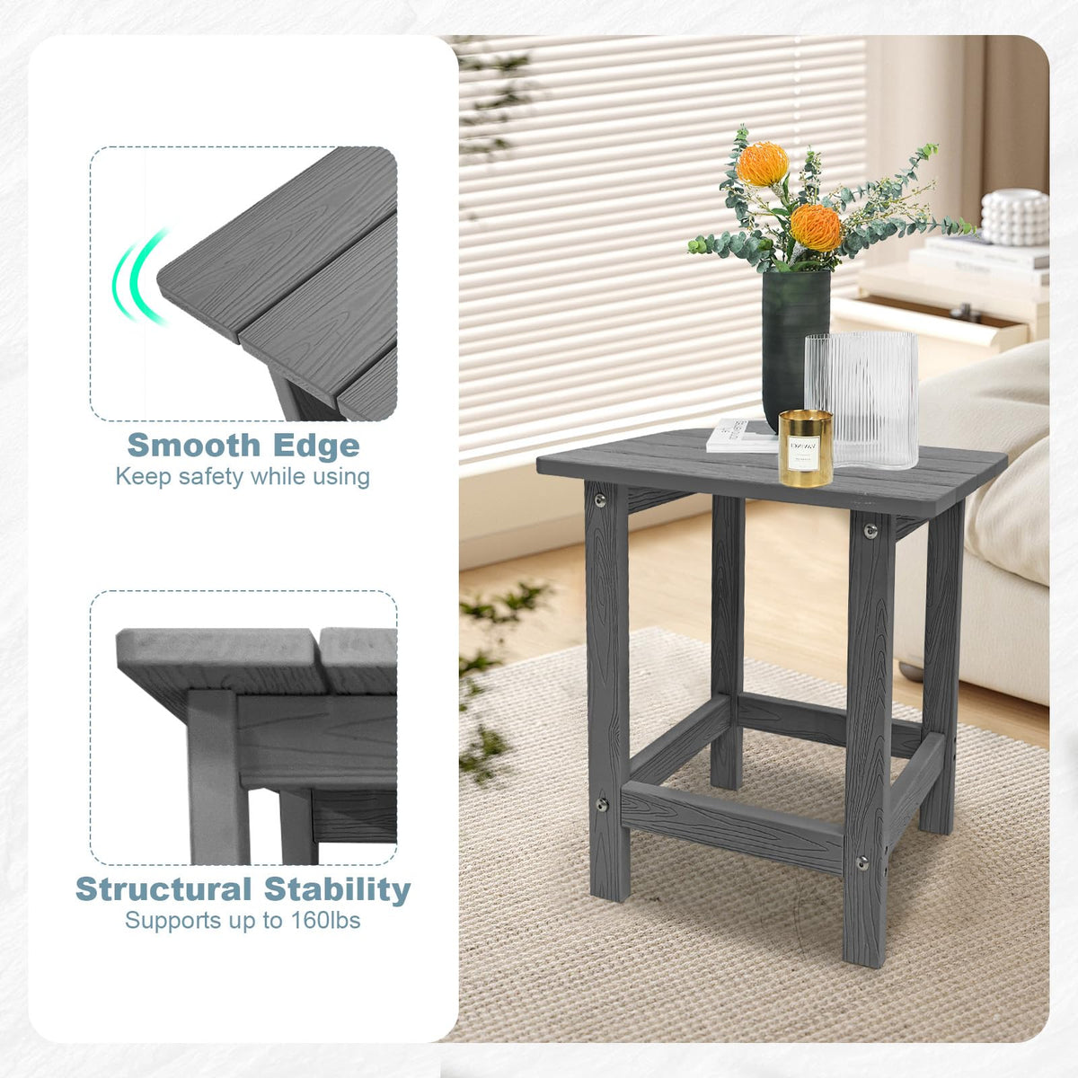 Meluvici end table in grey, durable outdoor companion for poolside setup.