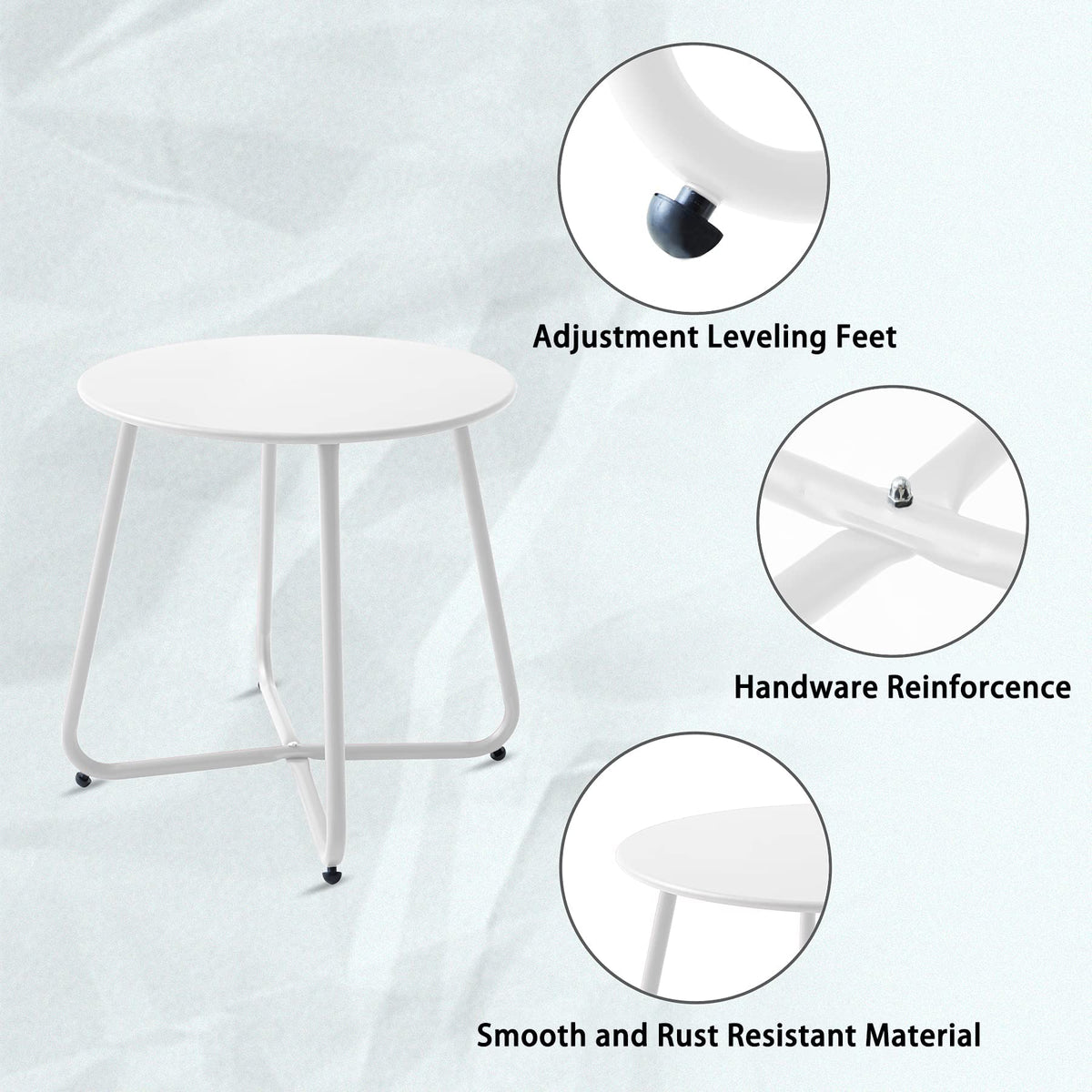 Meluvici weather-resistant table surface with glossy finish withstands sun and rain.