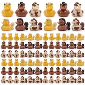 Memorywuu 72pcs mini horse duck figurines in varied poses for festive decor and gifts.