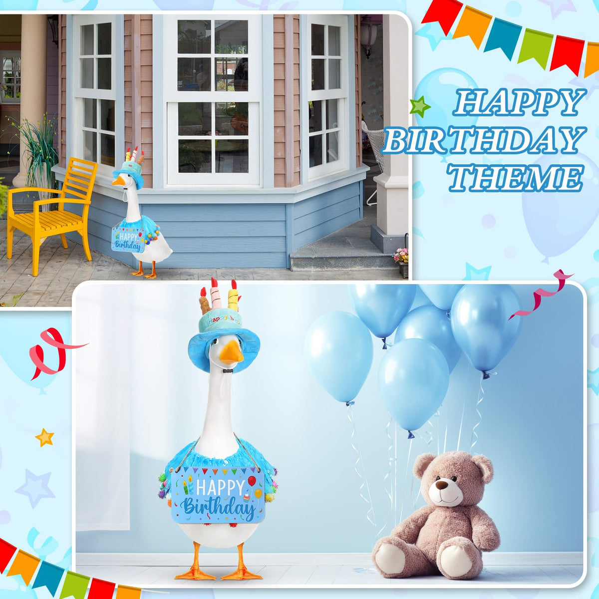 Memorywuu cement or plastic goose outfit suits mixed materials for durable decor.