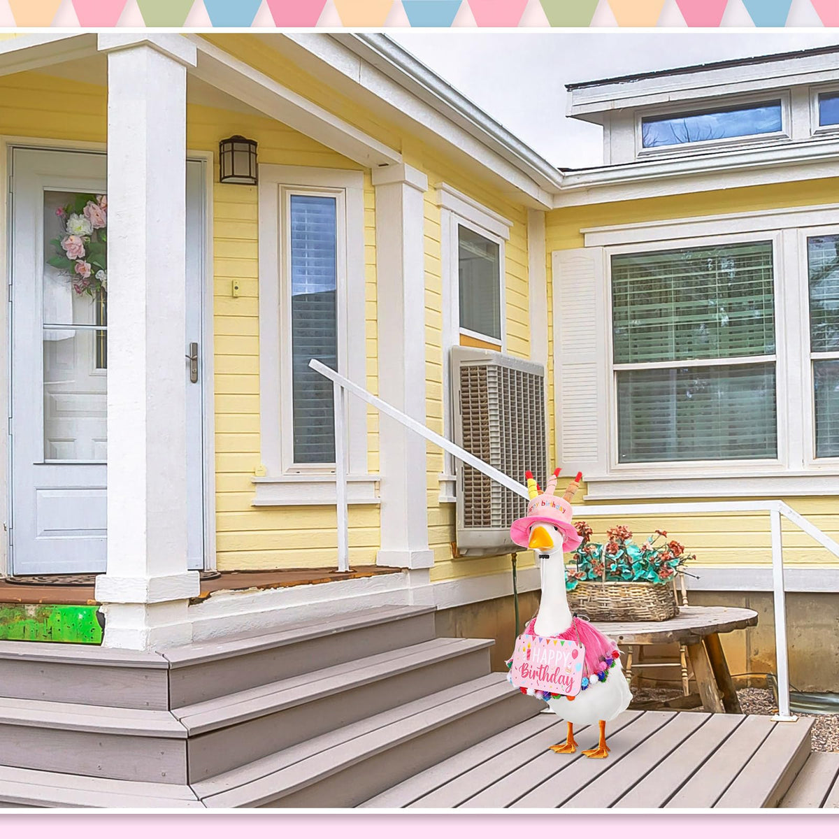 Memorywuu 23-inch goose outfit fits most lawn statues for quick seasonal decorating.