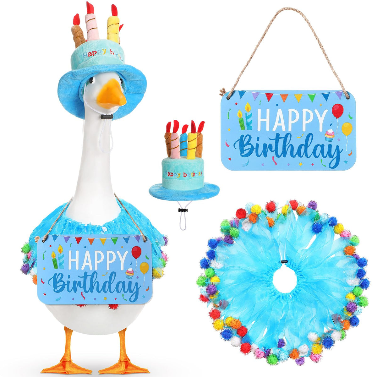 Memorywuu happy birthday cupcake hat on goose for festive lawn decoration, elevating outdoor celebrations.