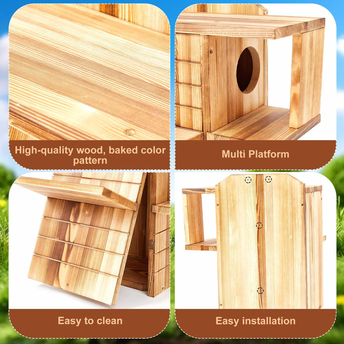 Memorywuu outdoor squirrel house with sturdy wood and brackets for durability