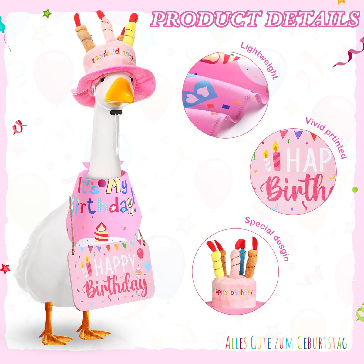 Memorywuu wooden Happy Birthday sign accents the porch goose display.