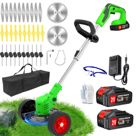 Mengquyoupin cordless weed wacker with wheels for easy yard maneuvering