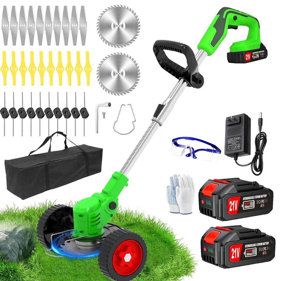 Mengquyoupin cordless weed wacker with wheels for easy yard maneuvering