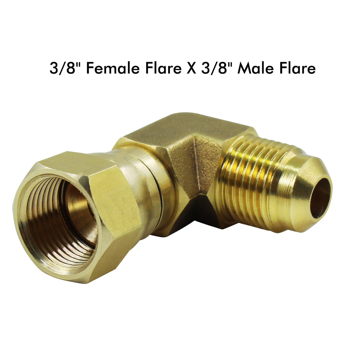 MENSI brass elbow connector showing 38F to 38M flare alignment for durability