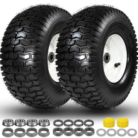 Menxigoc 15x6-00-6 front tire closeup, tubeless design for smoother mowing.