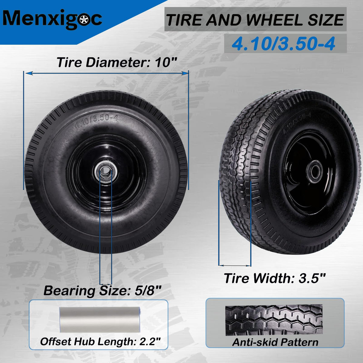 Menxigoc flat-free 10-inch tire; foam polyurethane for puncture-free outdoor use
