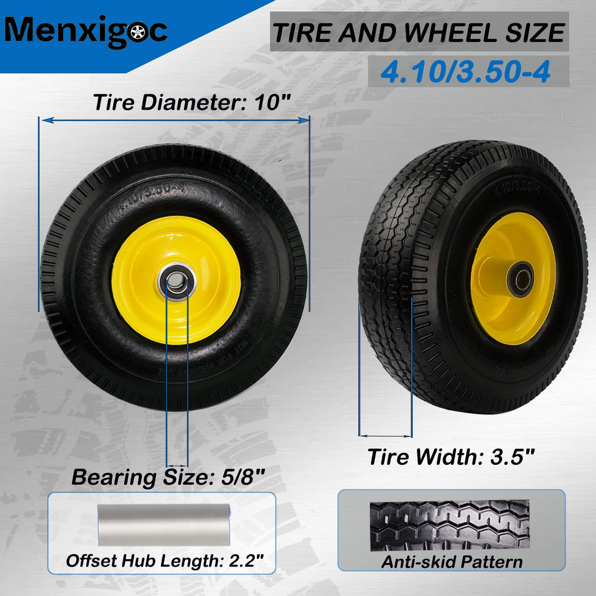 Menxigoc flat-free 10in tire for rough terrain without flats.
