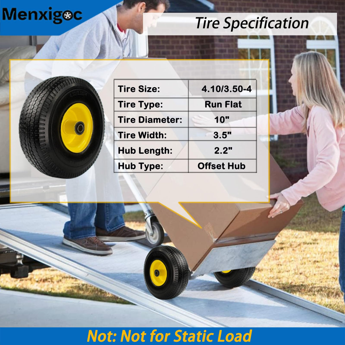 Menxigoc PU tread solid wheel showing durable construction.