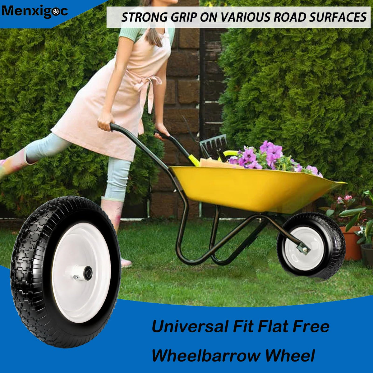 Menxigoc heavy-duty rim and steel hub resist impacts across terrains.