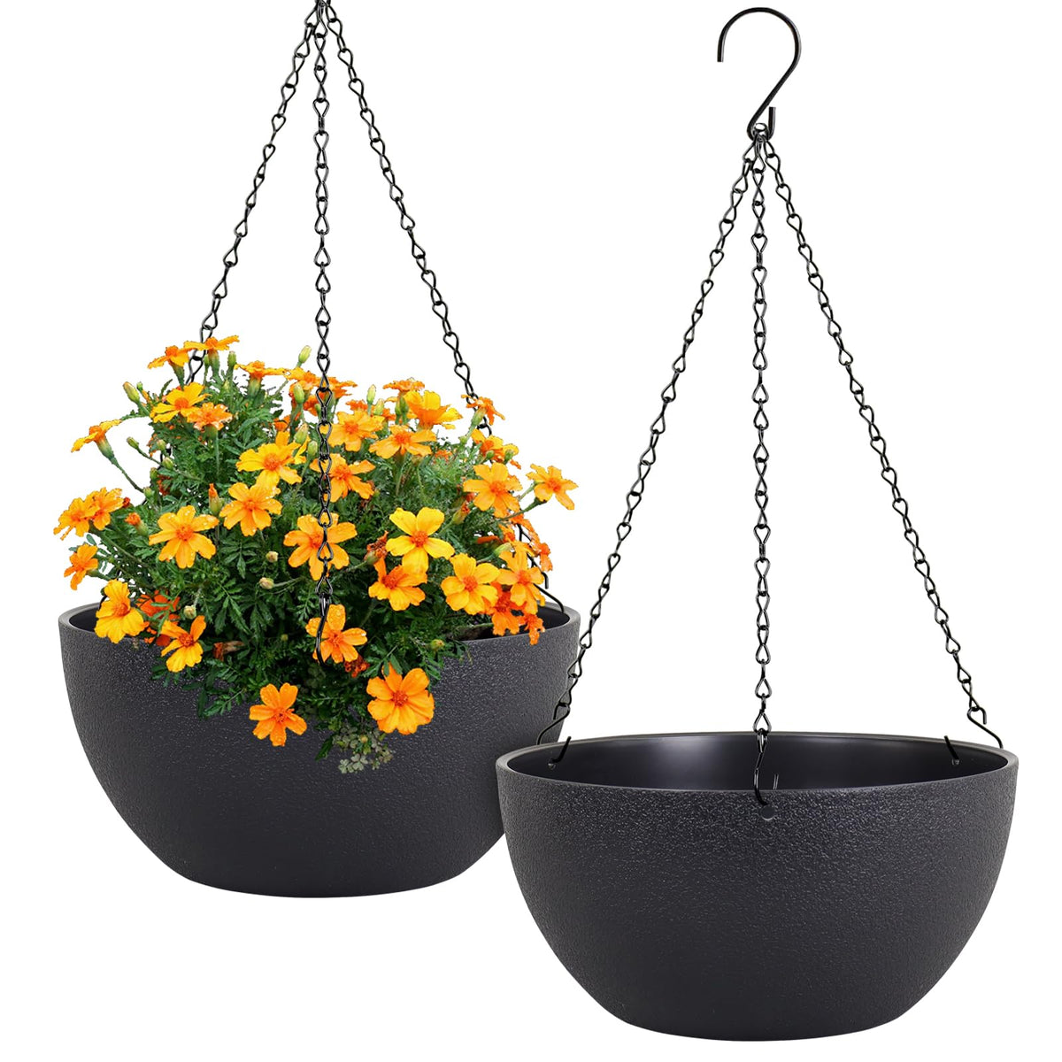 Meowell 12-inch hanging planter in black, front view for stylish indoor or outdoor display.