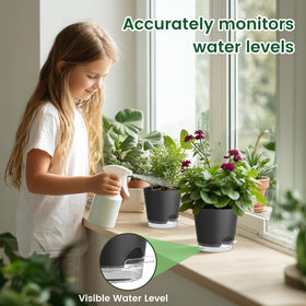 Meowell 4in self-watering pot with detachable saucer and sleek black finish.
