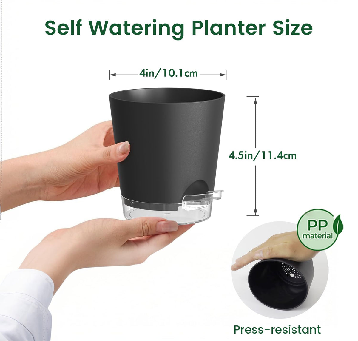Meowell 4in self-watering pot shows a visible water level for easy care.