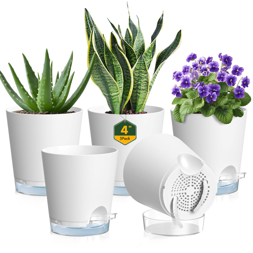 Meowell 4-inch self-watering pot, front view, ideal for compact indoor plant displays.