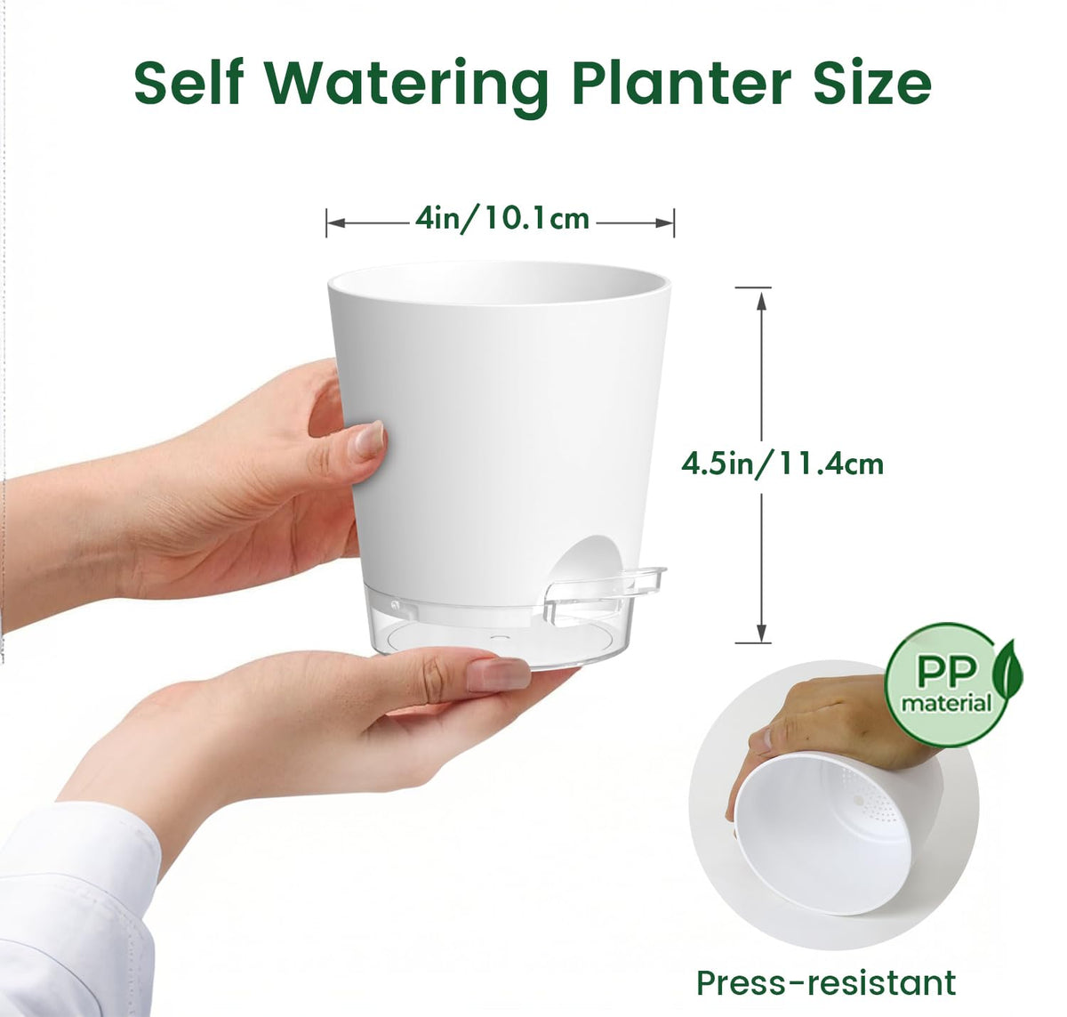 Meowell 4-inch self-watering pot shows water level clearly for easy moisture monitoring.