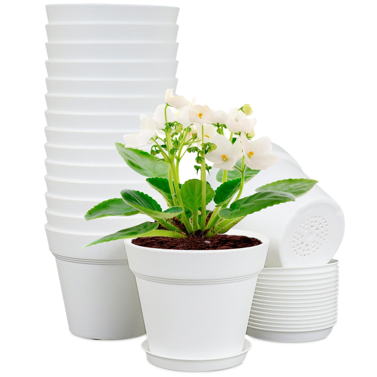 Meowell 6-inch plastic nursery pot in white for versatile indoor planting