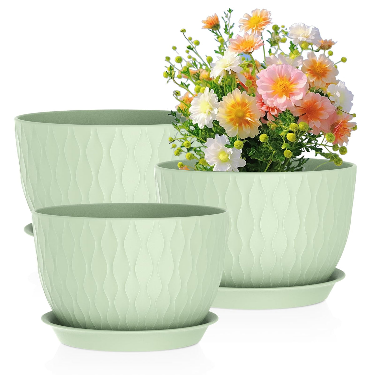 Meowell ripple pot 12-inch green with drainage holes ideal for statement indoor plants